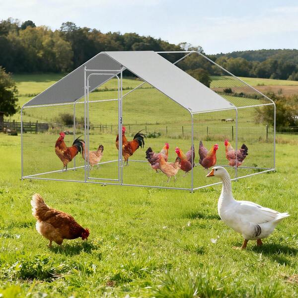 Advwin Large Metal Chicken Cage Run, Walkin Chicken House For Yard With Waterproof Cover, 3 X 3 X1.95 M, Spire Roof Large Poultry Cage For Hen House, Duck Cage And Rabbit Run