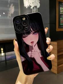 Ốp điện thoại chống rơi in UV hình cô gái mắt tím anime 1 chiếc, tương thích với iPhone, Galaxy, Infinix, Redmi, OPPO, VIVO, Realme. Phiên bản quốc tế, không phải phiên bản nội địa. - màu đen - Xem 2