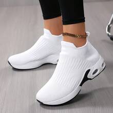 Women's Solid Color Slip-On Sneakers, Fashionable And Versatile White Shoes, Comfortable Flat Shoes, Suitable For Outdoor Walking, Commuting, Shopping, And Jogging - 白色 - 查看 1