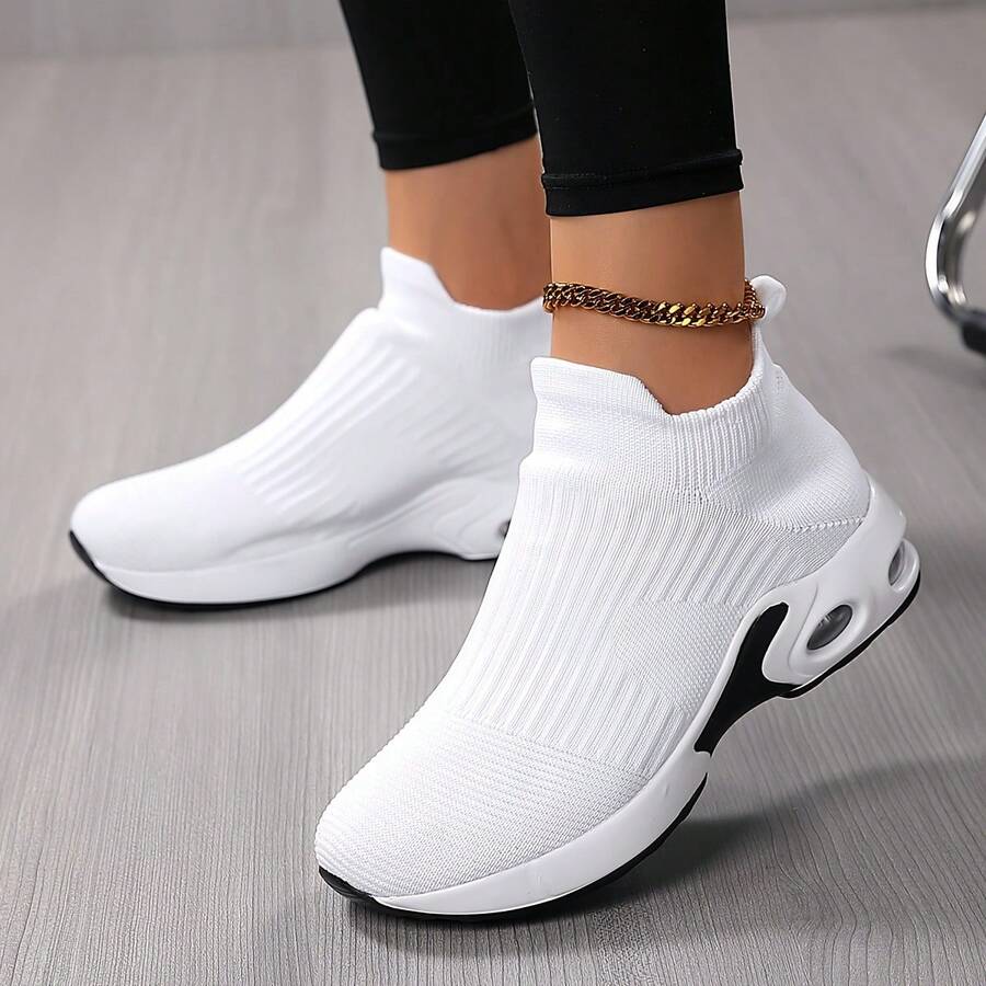 Women's Solid Color Slip-On Sneakers, Fashionable And Versatile White Shoes, Comfortable Flat Shoes, Suitable For Outdoor Walking, Commuting, Shopping, And Jogging - 白色 - 查看 1