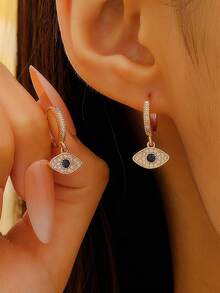 1 Pair Elegant Copper Zirconia Stone Devil's Eye Stud Earrings, Women's Earrings, Suitable For Daily, Party, Holiday Wear, Women's Jewelry