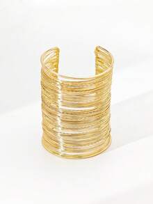 1 件女士夸张金属多排时尚开口手镯，适合派对佩戴 - 金色846 - 查看 5