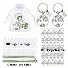 90 peças/Conjunto Chaveiro Árvore da Vida, Inclui 30 peças Cartões de Agradecimento Folha Verde, 30 peças Sacos de Organza Branca e 30 peças Chaveiro de Metal Oco, Formatura, Ação de Graças, Dia do Professor, Festa, Recompensa de Equipe, Brinde de Aniversário, Acessórios de Carro Fofos, Góticos Y2k, Acessórios de Halloween, Bolsas e Cordões com Porta-Crachá para o Dia do Professor, Encantos de Bolsa para Carro, Natal