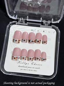 10 pezzi Unghie finte minimaliste con stampa leopardata sfumata in stile vintage Y2K (confezione casuale)