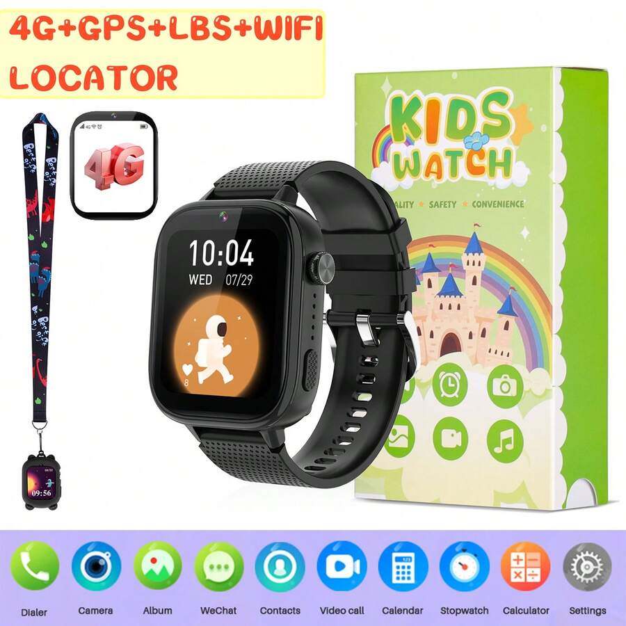 4G Waterproof Kids Smart Watch, Children's Smart Watch With GPS Tracker Watch Voice Video Call SOS Camera Pedometer Touch Screen. Christmas, Halloween, And Birthday Gifts Suitable For Boys And Girls, Compatible With Android And IOS Phones - 黑色 - 查看 1