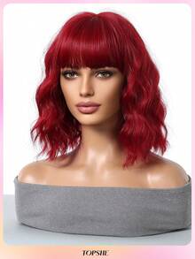 Modische und verspielte weinrote 14-Zoll-Kurzhaar-Bob-Perücke aus hitzebeständigem synthetischem Material für Frauen, für Cosplay, Y2K, Festivals, Geschenke, Halloween-Kostüme