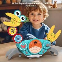 儿童齿轮玩具，积木齿轮螃蟹游戏，益智学习玩具，电动和手动双模式玩具，适合3岁以上男孩和女孩作为生日、万圣节、复活节、圣诞节礼物 - 彩色 - 查看 6