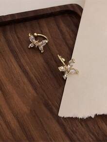 falinne S925 Sterling Silver Plated Gold C-Shaped Earrings, Delicate Cute Zirconia Butterfly Earrings Without Piercing, Minimalist Elegant Ear Cuff For Women, Hypoallergenic Non-Fading Animal Ear Clip Suitable For Ladies