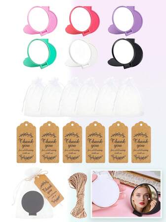 6-Piece Set Compact Mirror Bulk, Include Mirrors And Thank You Tags With Organza Bags For Coming-Of-Age Ceremony Wedding Party Guests Souvenir Gift, Cheap, Stocking Stuffers, Makeup, Makeup Tools, Cheap Stuff, Gifts, Gifts For Women, Christmas Gifts