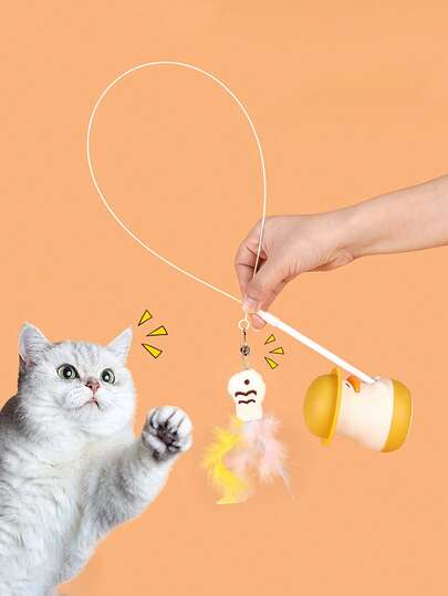 Wprowadzenie na rynek nowego produktu: wielofunkcyjna, słodka kaczuszka do drażnienia kotów, długi pręt z piórami, obrotowa zabawka dla kotów z wbudowaną kocimiętką, której kot nie może zatrzymać