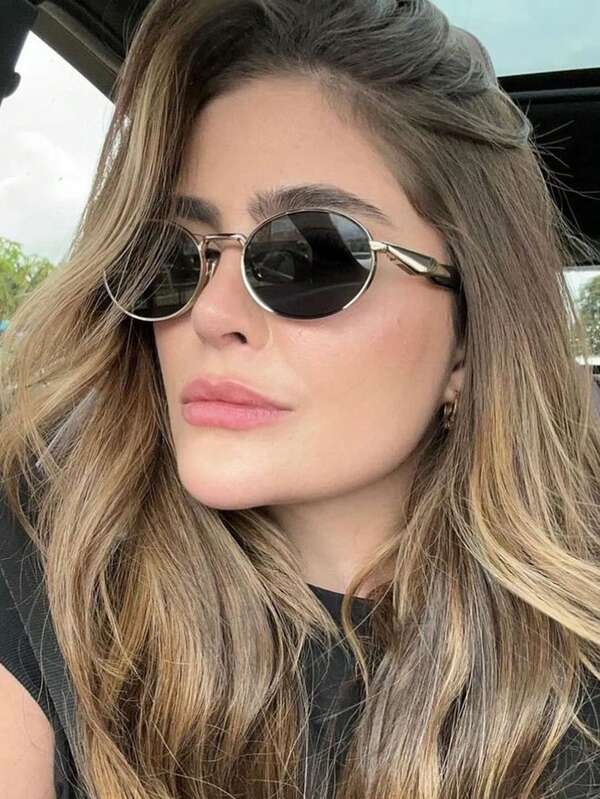 Retro Oval Women's Fashionable Glasses, Metal Frame, Lens Anti UV, Suitable For Outdoor Activities Such As Walking, Driving, Shopping, Traveling, Photography, High-End Fashion Accessories, And Daily Wear All Year Round.