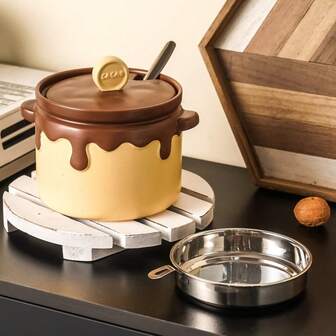 1 Peça Pote de Cerâmica para Mel e Temperos de Cozinha com Colher, Conjunto de Potes de Armazenamento de Sal, Pimenta e Especiarias com Vários Compartimentos, Pote de Cerâmica Criativo para Mel, Pote Multiuso para Pimenta, Presente Criativo para Inauguração da Casa, Adequado para Armazenamento de Cozinha, Condimentos, Mesa de Café, Sala de Jantar