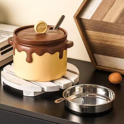 1 pieza Tarro de cerámica para miel y condimentos con cuchara, juego de frascos de almacenamiento de sal, pimienta y especias con múltiples compartimentos, tarro de cerámica creativo para miel, tarro multiusos para chili, regalo estético para inauguración de casa, adecuado para almacenamiento en cocina, condimentos, mesa de café, comedor