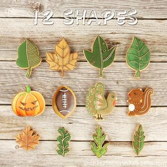 Set de 12 cortadores de galletas de otoño - Pavo, ardilla, bellota, hoja de arce y talla grande - Ideal para hornear manualidades festivas, moldes de cocina con temática de otoño