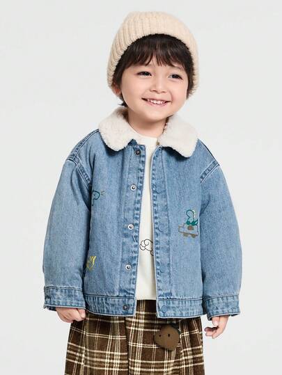 Balabala Boys Denim Jacket, 2025 Winter Mall Edition, Fleece Lined Warm Coat