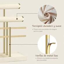Joyero Organizador de Metal, Exhibidor de Joyeria, Organizador de Joyeria, Porta Collares, Organizadores para Aretes Collares Joyas Anillos Pulseras y Relojes, Regalo Perfecto Beige - Beis - Ver 6