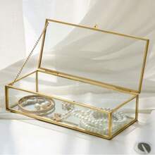 1pc Vintage Glass Jewelry Box, Rectangular Jewelry Display Storage Box With Lid, Vanity Trinket Box For Home Decor, Used To Store Jewelry, Rings, Bracelets, Jewelry Box, Dust-Proof Cosmetics And Accessories Storage Box, Rectangular Design, Glass Jewelry Box For Home Decor