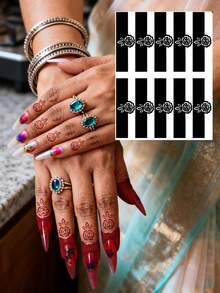 Haina Hand Drawn Hollow Out Finger Nail Flower Finger Template With Multiple Patterns Haina Bride Wedding Party Semi Permanent Finger Skin Painting Waterproof Tattoo Template,Tattoo Stencil - Black - View 14