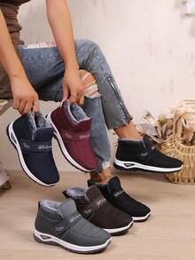 Winter Women's Super Warm Snow Boots, Comfortable Thick-Soled Cold-Resistant Short Boots, Plush Collar Thick SolHook And Loopcro Side Label Design, Suitable For Warm Areas, Wear-Resistant And Cold-Resistant Ankle Boots, Suitable For Outdoor Hiking And Daily Commuting - Red - View 2