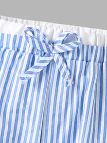 2pcs Girls' Fashionable Delicate Striped & All-Over Print Elastic Waist Straight Leg Pants, Casual Outdoor Soft & Versatile Childrenswear, Spring/Autumn - Multicolor - View 3