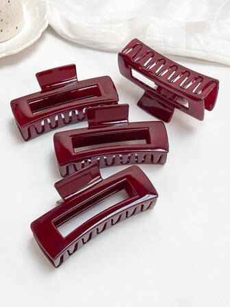 4 piezas Pinzas para el cabello cuadradas de color borgoña para mujer, minimalistas, casuales, versátiles, elegantes y maduras de plástico borgoña para uso diario, decoración del peinado, accesorios para el cabello de invierno, elegantes pinzas para el cabello