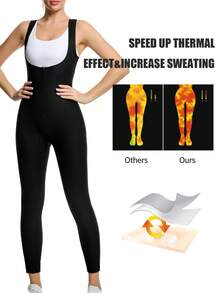 2025 Nuevo Mono de Sauna Fitness de 4 en 1 para Dar Forma, Conjunto Exclusivo de Yoga Sauna para Pérdida de Peso de Mujer: Mono Camiseta de Corte Minimalista de unicolor con Cintura Alta, Mono de Sauna para Dar Forma a la Mujer con Soporte de Busto Fijo + Diseño con Cremallera, Emparejado con Cinturón de Cintura Recubierto de PU, Silueta de Entrenamiento talla grande Prominente, Adecuado para Fitness, Correr, Ejercicio y Otros Escenarios