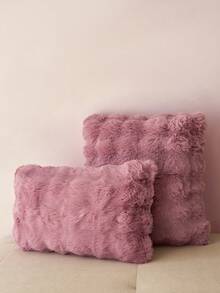 1pc Dusty Pink Decorative Faux Rabbit Fur Cushion Cover Without Filler, Modern Flannelette Fuzzy Plush Throw Pillow Cover Zipper Closure For Home, For Sofa, Living Room - Dusty Pink - View 5