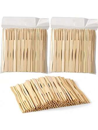 100pcs Disposable Wooden Fruit Picks, Transparent Food Cocktail Forks For Kitchen, Restaurant, Party, Holiday Celebration