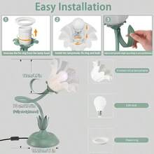 Flower Table Lamp,LED Reading Light Bedside Vintage Flower Night Light,3 Colors Modes Kawaii Bedside Lamps Decor,Living Room Bedroom Room Lighting Table Lamps Home Decoration - Trắng - Xem 6