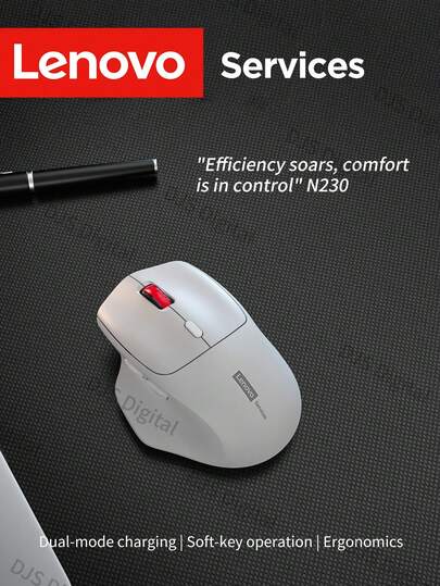 Lenovo Wireless Mouse, Dual Mode Rechargeable Mouse, 2.4G/BT Connection, Ergonomic Gaming Mouse, Skin-Friendly Material, Comfortable Grip, Multi-Purpose For Office, Home, Gaming, Compatible With Multiple Devices, Long Battery Life