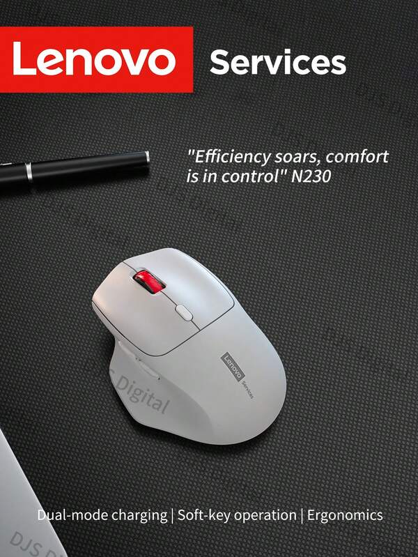 Lenovo Wireless Mouse, Dual Mode Rechargeable Mouse, 2.4G/BT Connection, Ergonomic Gaming Mouse, Skin-Friendly Material, Comfortable Grip, Multi-Purpose For Office, Home, Gaming, Compatible With Multiple Devices, Long Battery Life