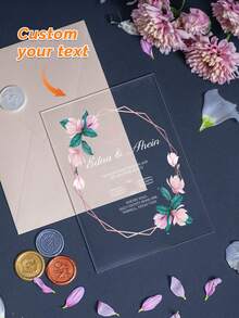 Tarjetas de boda acrílicas románticas - Elegantes invitaciones florales para eventos especiales. Invitación de boda de acrílico transparente, invitación de acrílico elegante con tarjeta de detalles, invitaciones de quinceañera y cumpleaños con flores
