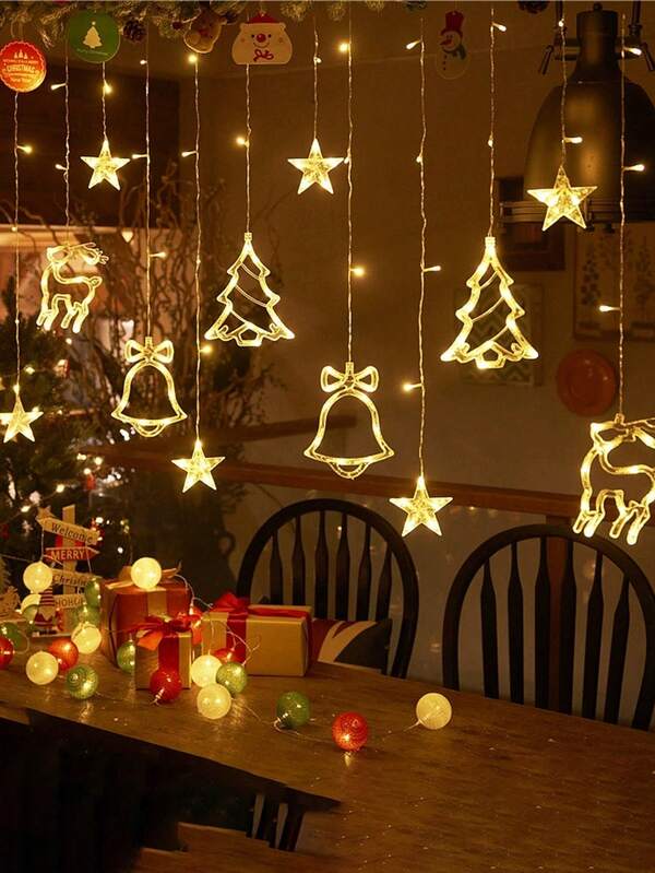 1 قطعة ستارة نافذة بإضاءة عيد الميلاد، إضاءة ليلية بجو عيد الميلاد مع تعليقات شجرة عيد الميلاد/غزال/جرس/نجمة، تعمل بالبطاريات (البطاريات غير مشمولة)، إضاءة فيري داخلية لعيد الميلاد، إضاءة ليلية لغرفة الأطفال، إضاءة ديكور عيد الميلاد، لديكور المنزل والجدران والمطبخ وغرفة الألعاب والحفلات وأعياد الميلاد والديكور الخارجي والزفاف وغرفة النوم والمكتبة وحفلات التخرج والتخييم