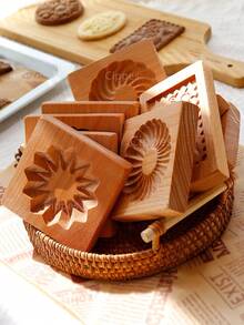 Cippes 1PC Wood Cookie Molds With Carved Embossed 3D Patterns, Kitchen Baking Tools, Fondant Cake Biscuit Decorating, DIY Cookie Cutter Moulds For Valentine's Day, Christmas