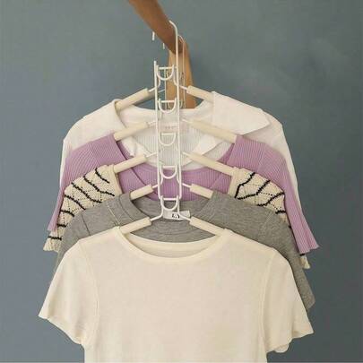 1pc Space-Saving 5-Tier Magic Hanger - Foldable & Detachable Wardrobe Clothes Rack, Multi-Layer Organizer For Everyday Garment Management, Lightweight Light Purple Frame With Black Strap, Comprehensive Closet Storage Solution For Spring Wardrobe Refresh, Durable Fold Away Garment Rack For Maxi Capacity