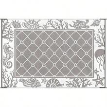 - Alfombra reversible, de plstico con pajita para exteriores, tapete de plstico resistente a la decoloracin, alfombra ligera de rea del ocano para patio, caravana, camping, playa, terraza, - 9' x 6' (Rectangular) + Gris - Ver 10