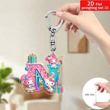 Sanrio Impresión plana 2D, 1 llavero acrílico de Sanrio, 26 letras del alfabeto en inglés de Melody y Hello Kitty, colgante con inicial de nombre, colgante de bolso lindo, llavero de pareja, llavero de coche, adecuado para Navidad, Acción de Gracias, decoración del Día de San Valentín, regalo de carnaval, regalo de Navidad Impresión plana 2D
