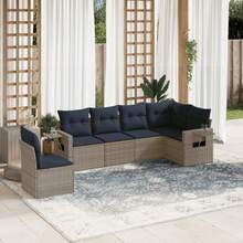 vidaXL 6-teiliges Gartensofa-Set mit Kissen, grau, Polyrattan