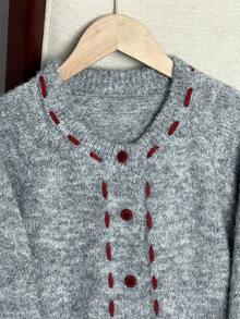 Cárdigan de punto con cuello redondo, suave y lindo para mujer, nuevo diseño casual y holgado de primavera 2025