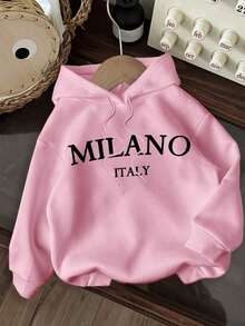 Popular Hoodies For GirlsWomen's Casual Simple Milano Pattern White Hoodie Sweatshirt, Loose Fit, Thick Thermal Lined, Suitable For Autumn And Winter,Long Sleeve Tops Back To School Fall And Winter Clothing Autumn And Winterroomy And Comfortable - 淺粉色 - 查看 9