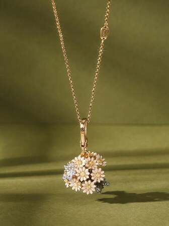 1 st. trendigt och fint emaljhalsband med vit rosbukett, lämpligt för kvinnor, söta och eleganta festsmycken, väsk-/nyckelringshänge, halloweenpresent, alla hjärtans dag-present