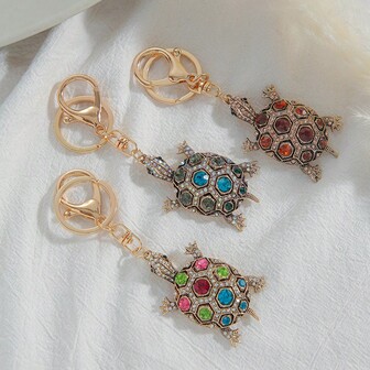 彩色水钻可爱乌龟吊坠钥匙扣，创意金属钥匙扣，工厂批发，女性最佳礼物选择，生日礼物，四季必备 | 生日/周年纪念/婚礼/情人节礼物 | 手工女士珠宝