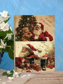 Christmas Vintage Beautiful Art Postcards - 4x6 Inch Grunge Journal Paper With Santa Claus, Snowman, Christmas Tree And Holiday Scenes, Collectible Sturdy Decorative Cards For Scrapbooking, Crafts, Christmas Gifts And Winter Stationery, Holiday Decoration Classic Illustrations, Handmade Texture, High Quality Printing, Perfect For Craft Lovers, Scrapbook Enthusiasts, Christmas Decoration