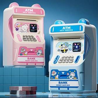 بنك خرافي كرتوني لآلة الصراف الآلي مع موسيقى، صندوق حفظ كلمة المرور، هدية بنك عملات إبداعي للأولاد والبنات، مناسب للأطفال من عمر 3 سنوات فما فوق