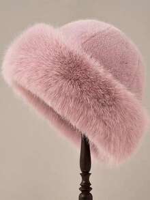 1pc Winter Ski Hat, Thermal Lined Thick Fashionable Minimalist Fluffy Trapper Hat For Women