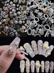KIRAME 50PCS Of Various Styles And Colors Real Silver Plated Mixed Alloy Rhinestone Decorations Set,High-End 3D Nail Accessories Sparkling Rhinestones And Pearls Multifunctional Jewelry Set Perfect For Charming Valentine's Day Nail EmbellishmentsDIY Nail Art,Nails Salon,Nail Supplies,Christmas,New Year,Festival Gift