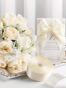 1 Roll Satin Ribbon, Headband, Silk Ribbon, Cloth Ribbon, Satin Ribbon, Cake Gift Wrapping Ribbon, Colored Silk Ribbon, 25 Yards Long, Christmas, Halloween For Handmade Bow Craft Wedding Christmas Decoration DIY Card Gift Wrapping - Beige - View 3