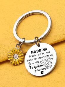 1 件不锈钢圆形标签钥匙扣 - 刻有衷心的“PADRINO/MADRINA”感谢信息，耐用且低致敏性，完美的母亲节礼物，教父教母感谢礼物，爱与钦佩的独特象征 - 彩色 - 查看 2