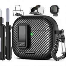 TLL  Compatible With AirPods 4th Case With Phone Stand With Lock Clip Carbon Fiber Design Protection Cover For Airpods 4 With Active Noise Cancellation Charging (2024) Whit Cleaning Pen - Balck2574 - 4THBLACK - View 1