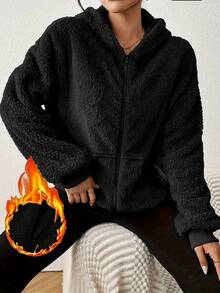 Women's Thermal Lined Hooded Jacket With Zipper Front, Long Sleeve, Regular Fit, Warm And Comfortable For Winter